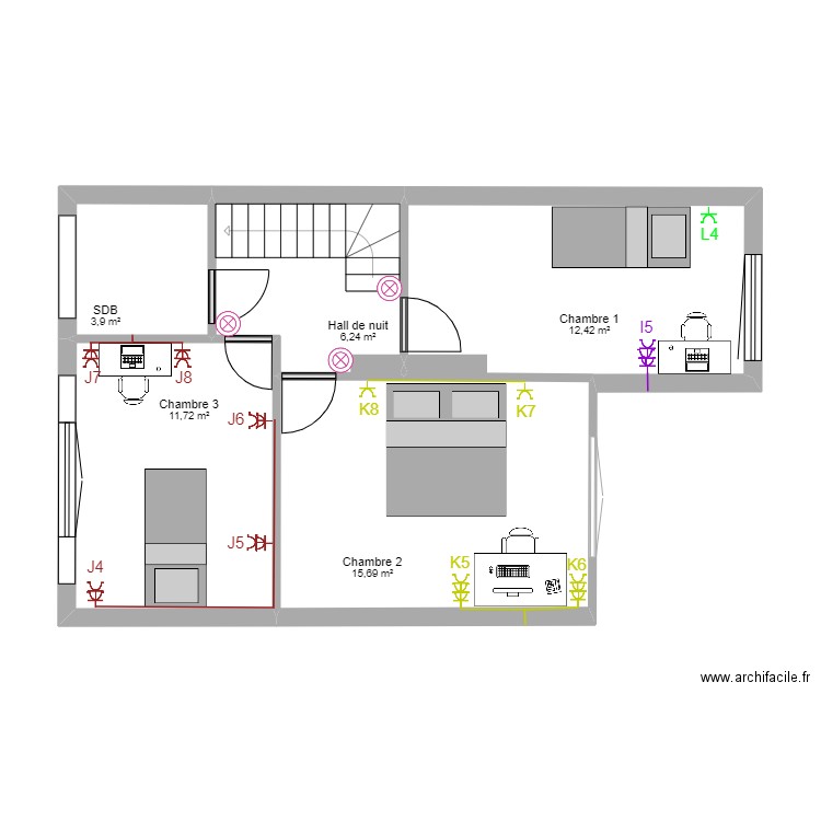 plan Valérie Damilot . Plan de 16 pièces et 185 m2