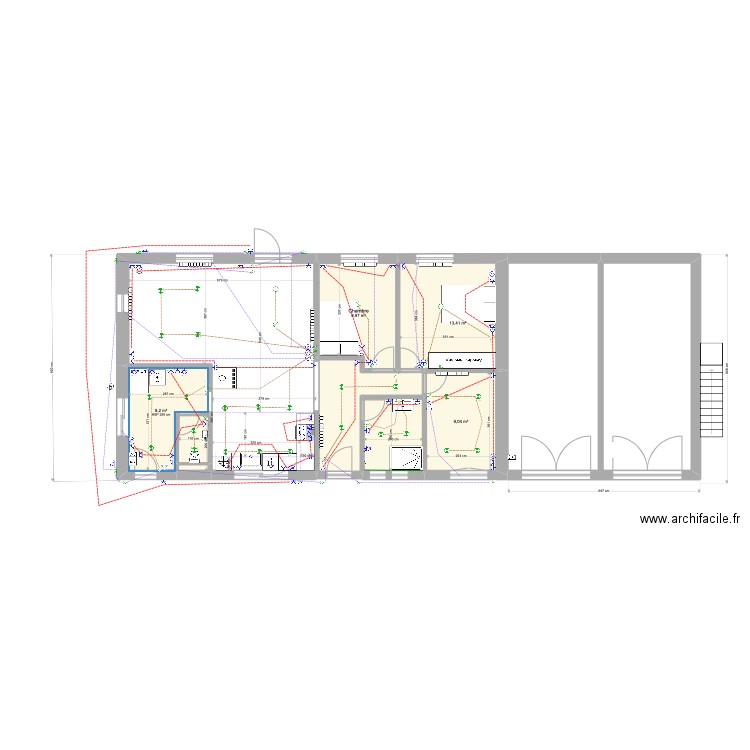 Plan chauffages. Plan de 8 pièces et 56 m2