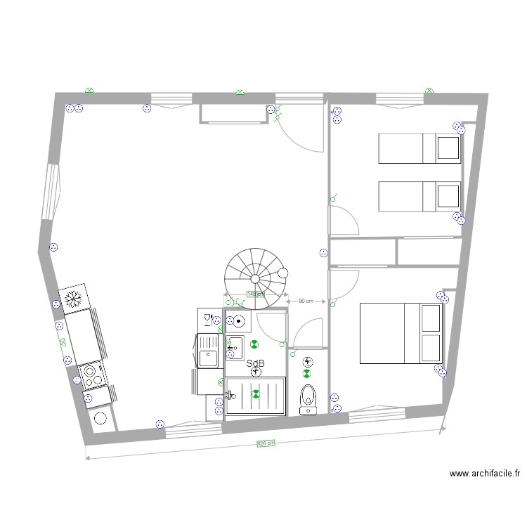 Logis Aménagement V7. Plan de 2 pièces et 13 m2