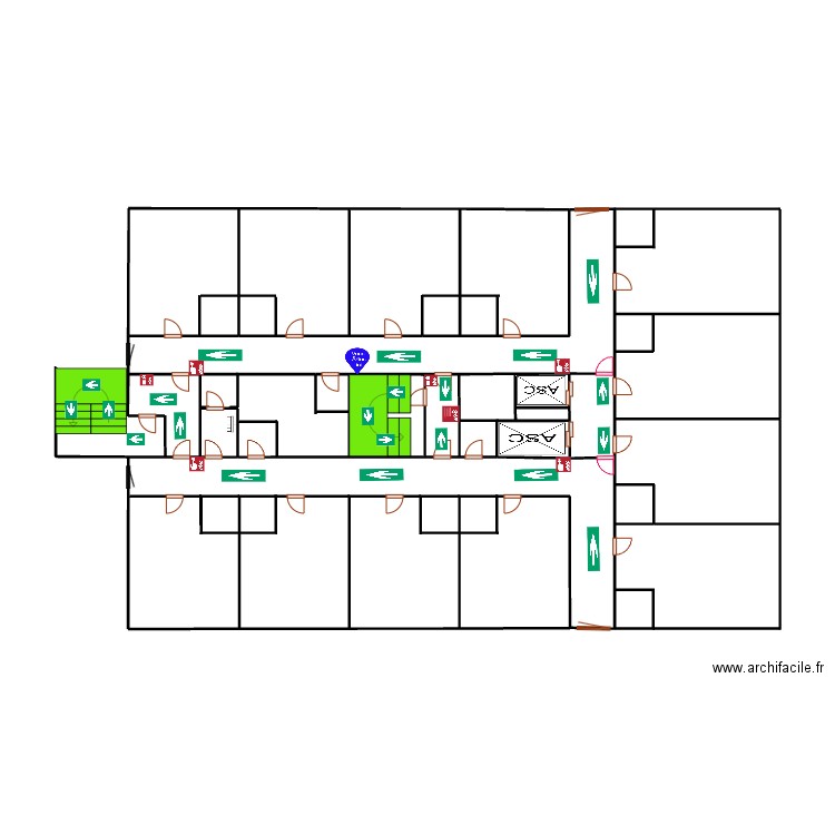 2eme au 8eme etage bouteille 58 droit de 8 à 12. Plan de 3 pièces et 21 m2