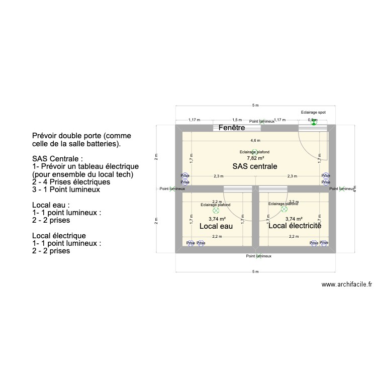 Local technique. Plan de 3 pièces et 15 m2