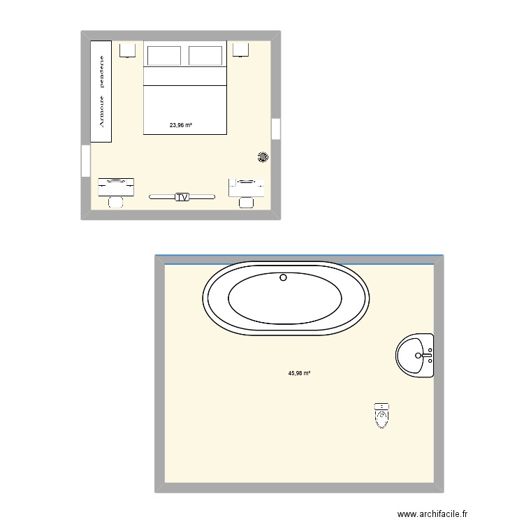 Lily. Plan de 2 pièces et 70 m2