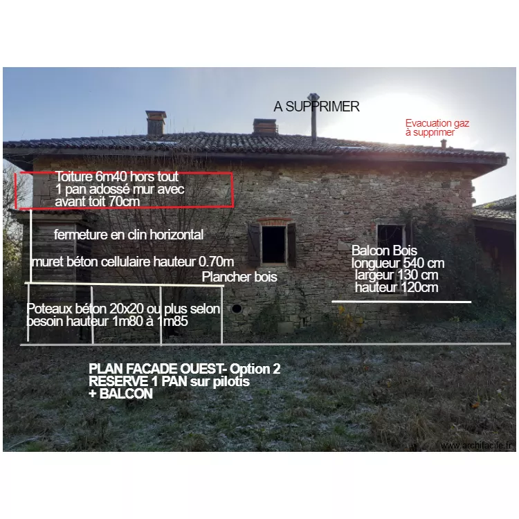 FACADE OUEST R&eacute;serve Option 2 toit 1 pan adoss&eacute;. Plan de 