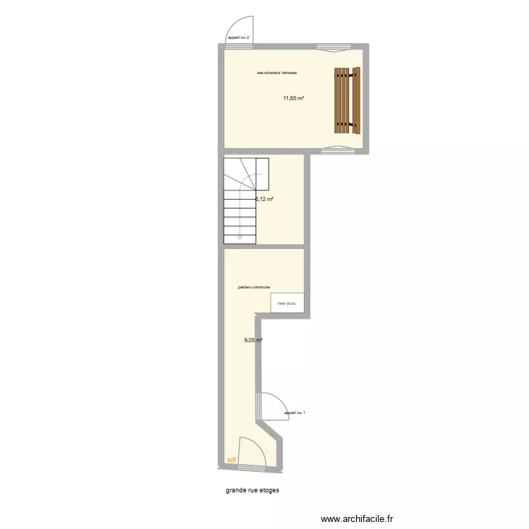 parties communes et sas exterieur rez de chausser. Plan de 3  et 27 m²