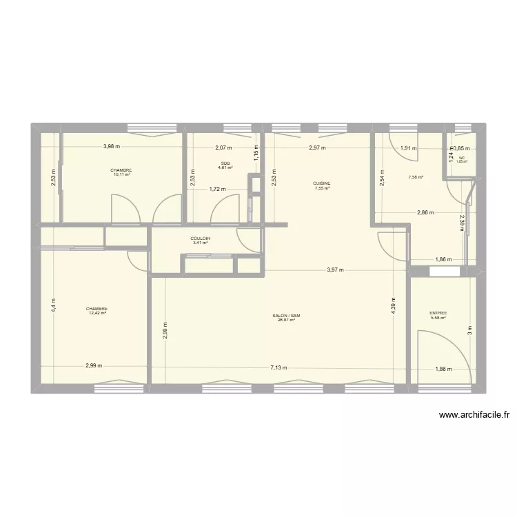 THE CERF CASTEL BEFORE. Plan de 13  et 81 m²