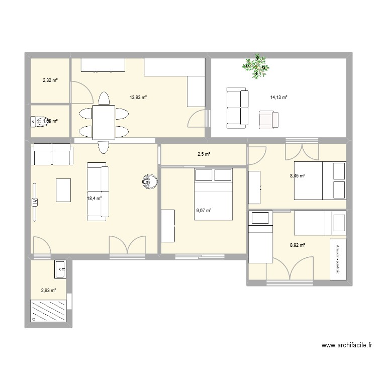 CANTINE. Plan de 10 pièces et 83 m2