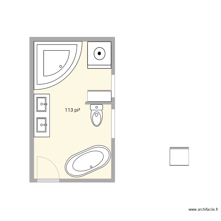 Salle de bain douche en coin 2. Plan de 1 pièce et 10 m2