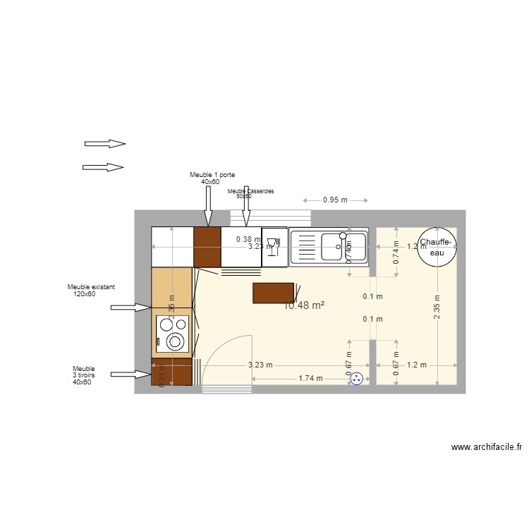 Cuisine projet bas 2. Plan de 1 pièce et 10 m2