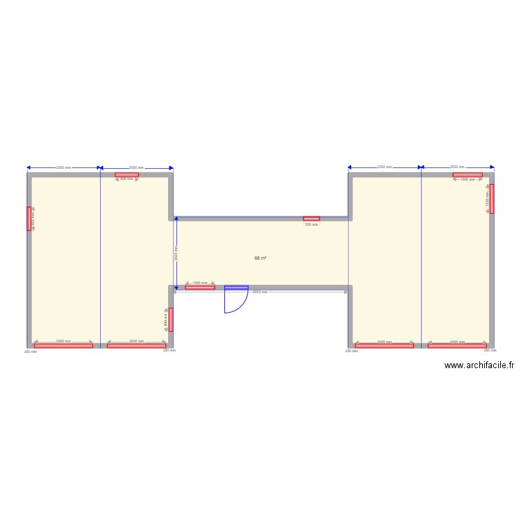 75 1 sv. Plan de 1 pièce et 68 m2