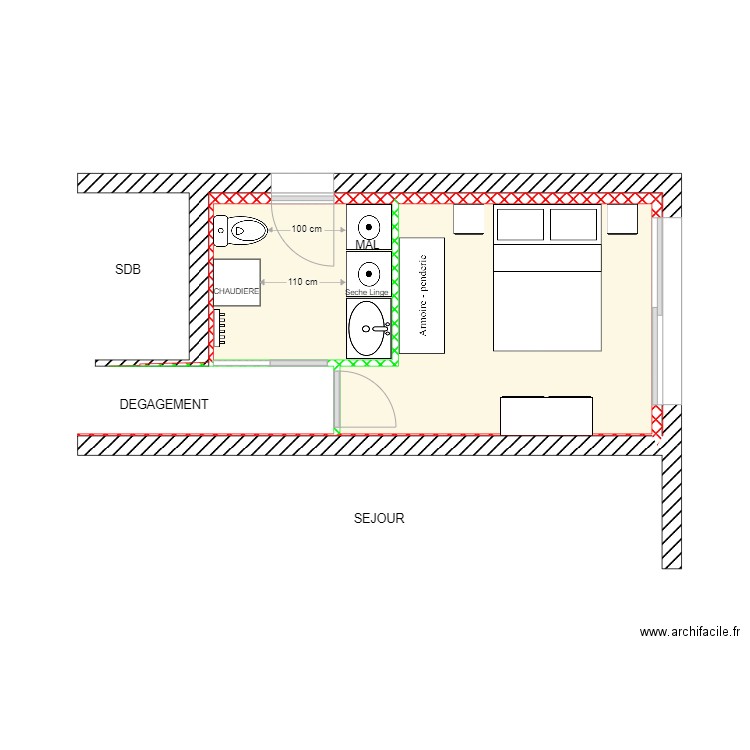 BELMONTE CHAMBRE 4 PROJET 2 v2. Plan de 2 pièces et 15 m2