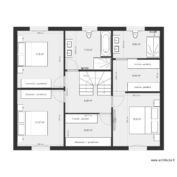 PLAN PROJET ETAGE ST GENEVIEVE. Plan de 8 pièces et 68 m2