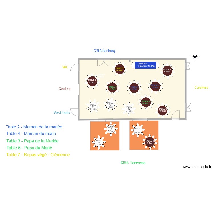 Plan mariage Marine et Alexandre chateau Flojague. Plan de 0 pièce et 0 m2