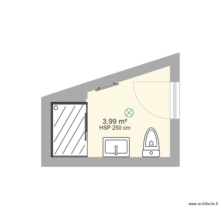 WC RDC. Plan de 1 pièce et 4 m2