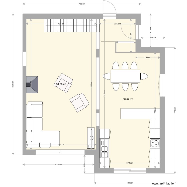 ClaireSebV1. Plan de 2 pièces et 65 m2