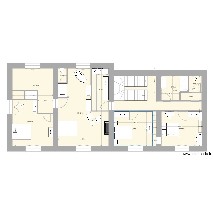 La Soudelle 1er étage   3. Plan de 15 pièces et 140 m2