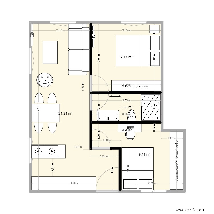 momo 1.2. Plan de 4 pièces et 43 m2