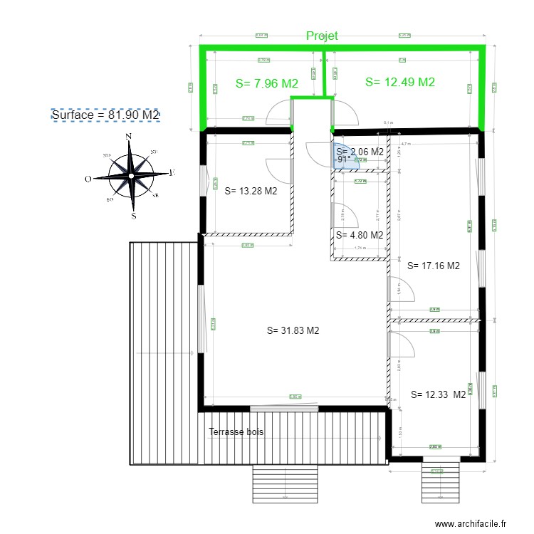 nini existand fini 1. Plan de 5 pièces et 71 m2