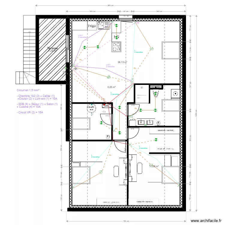 MAISON ETAGE ELECTRICITE CIRCUIT LUMIERE. Plan de 