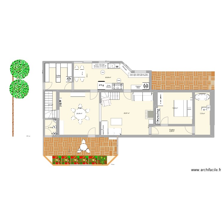 Cuisine Yann. Plan de 19 pièces et 198 m2