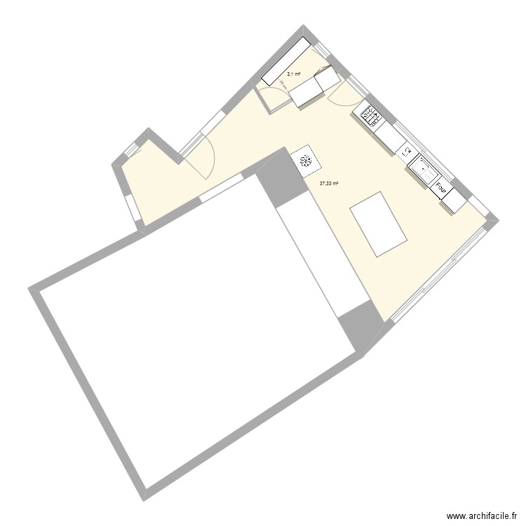 cuisine reparation. Plan de 2 pièces et 40 m2