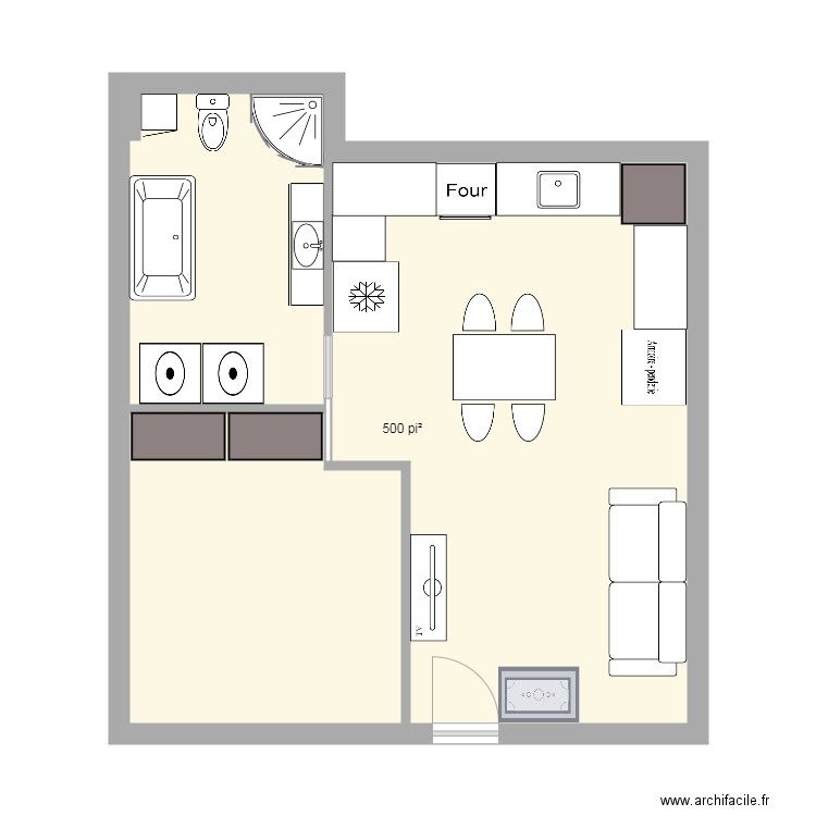 appartement plan 1 sans ilot. Plan de 0 pièce et 0 m2
