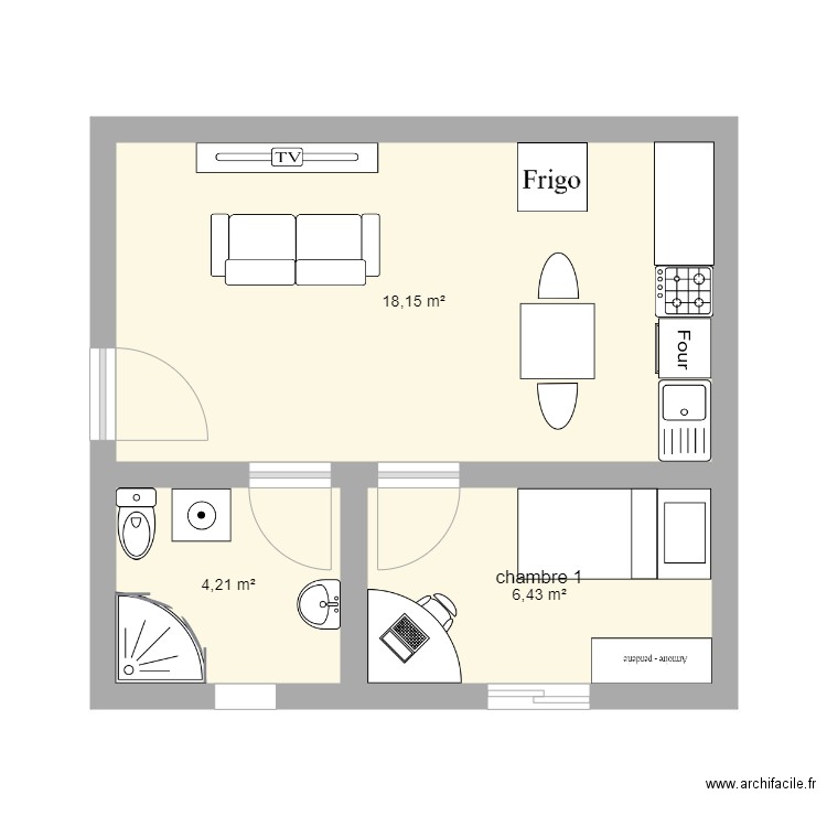 maison 3. Plan de 3 pièces et 29 m2