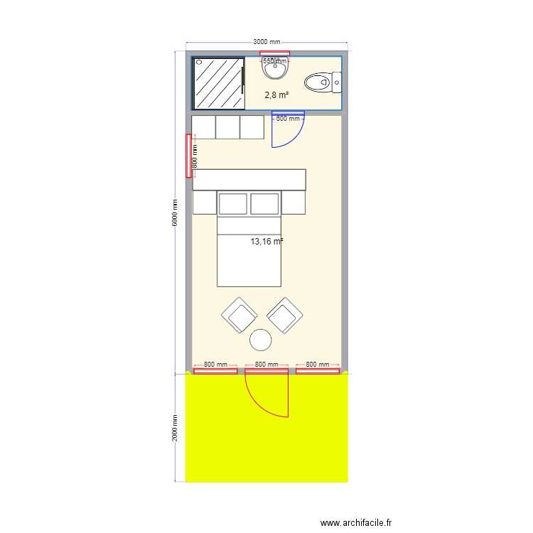 30 КР6. Plan de 3 pièces et 21 m2