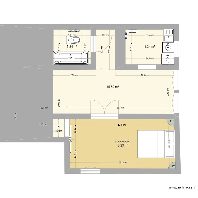 Appart. Plan de 4 pièces et 37 m2