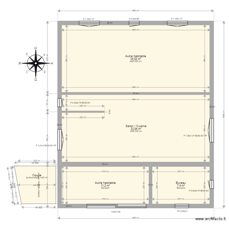 BUCHERT. Plan de 4 pièces et 86 m2