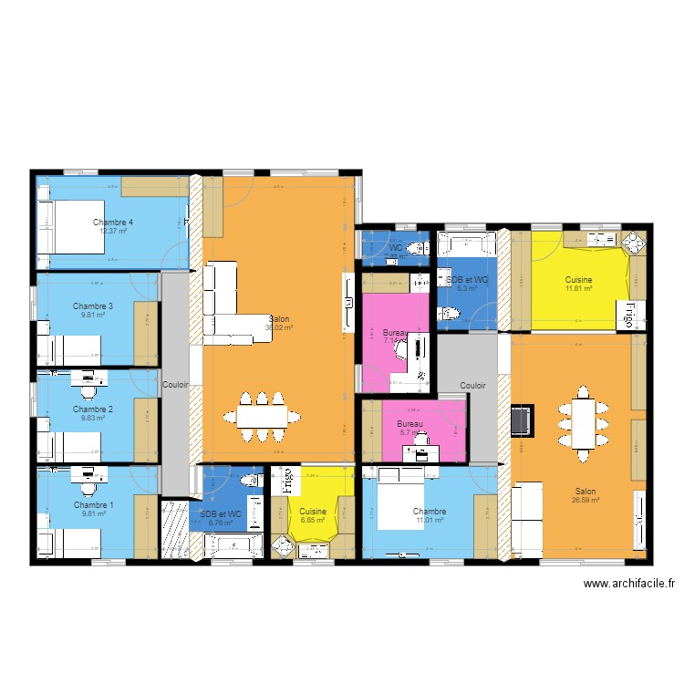 Plan Projet. Plan de 16 pièces et 173 m2