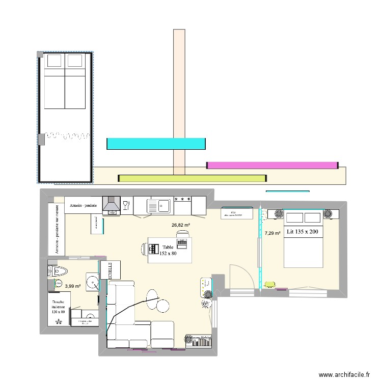 Appart Sevilla V7 RDC ok. Plan de 3 pièces et 38 m2