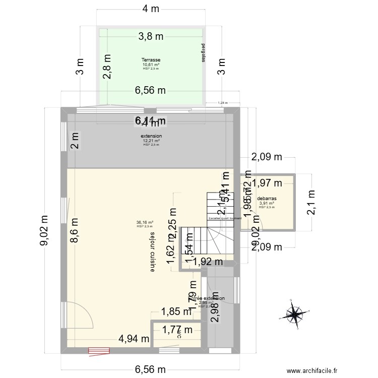 rez projet. Plan de 4 pièces et 68 m2