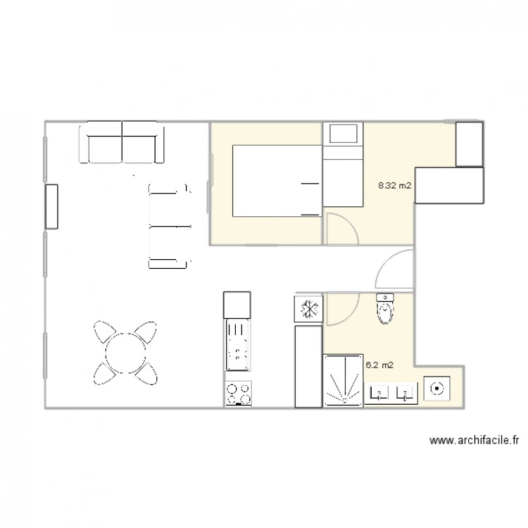 Appartement Sanary su Mer salon 3 fenetres 2 chambrettes. Plan de 0 pièce et 0 m2