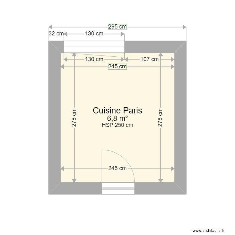 Cuisine_Paris. Plan de 1 pièce et 7 m2