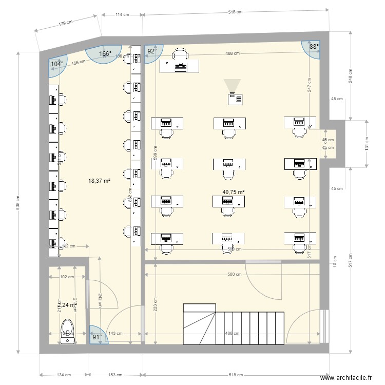 bureau pithiviers. Plan de 3 pièces et 61 m2