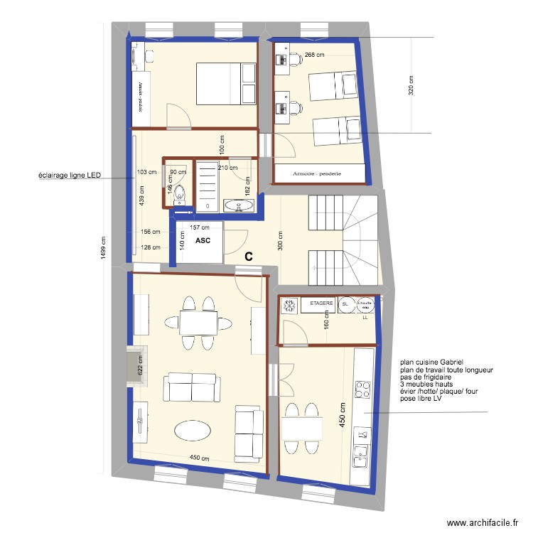 PROJET    2° ETAGE  équipé mobilier 3. Plan de 4 pièces et 107 m2