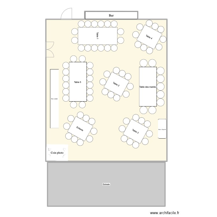 Plan de salle Option 2. Plan de 2 pièces et 185 m2