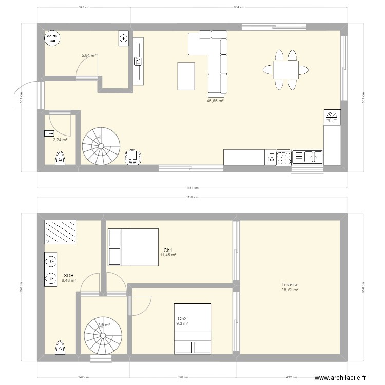 Coralie. Plan de 8 pièces et 105 m2