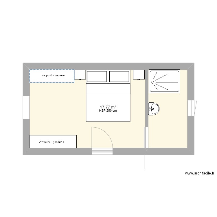 suite parentale. Plan de 1 pièce et 18 m2