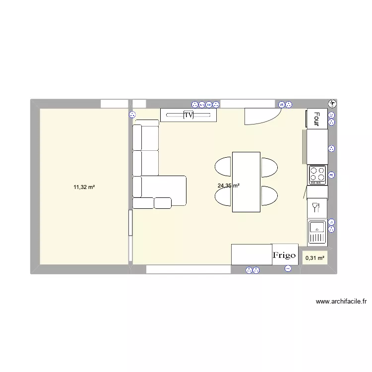 plan appartement partie droite am&eacute;nag&eacute;. Plan de 3  et 36 m²
