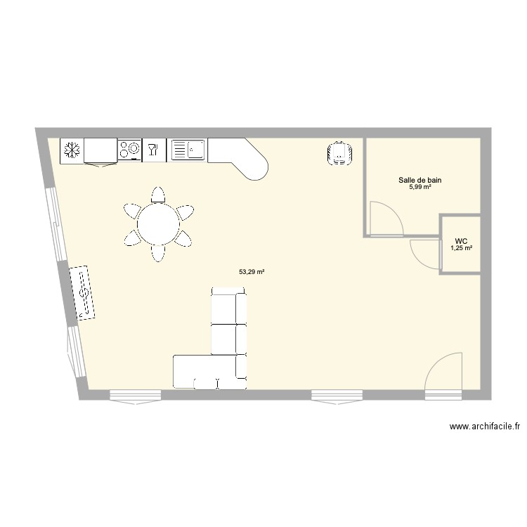 Appartement à rénover Plan Loft. Plan de 3 pièces et 61 m2