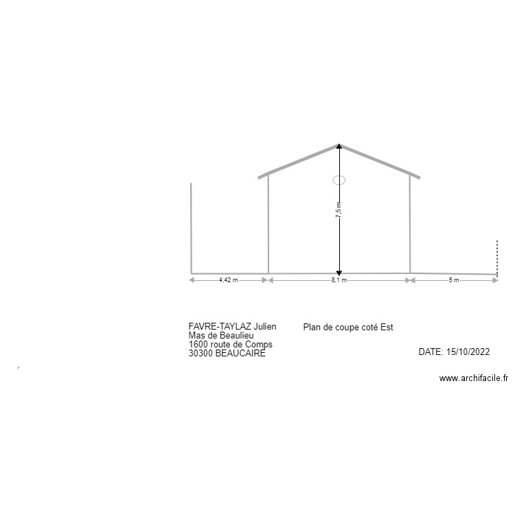 DP3 coté Est. Plan de 1 pièce et 52 m2