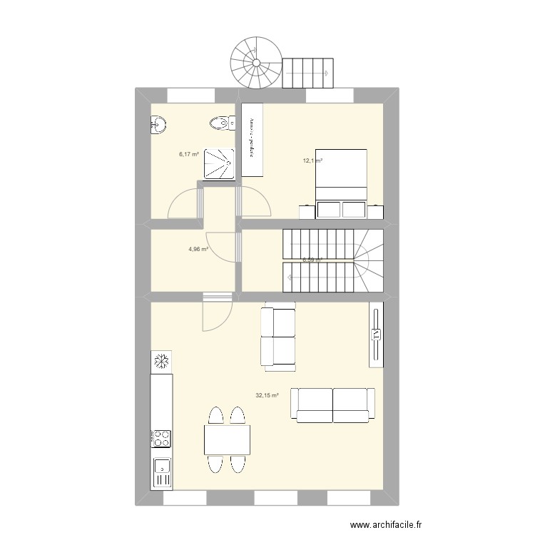 Charleville 2ème 1 chambre. Plan de 5 pièces et 62 m2