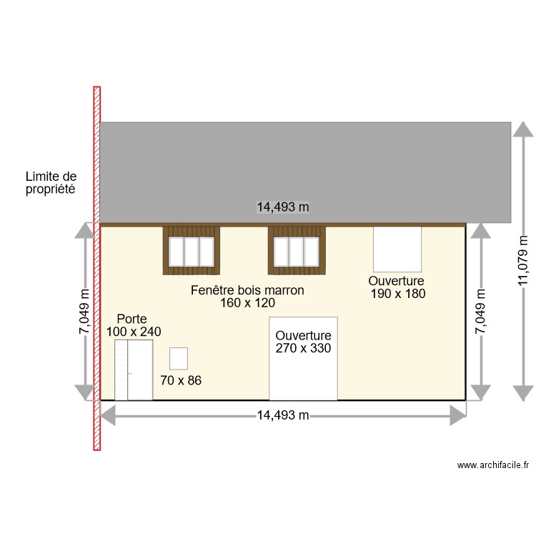 facade ouest projeté 1. Plan de 1 pièce et 100 m2