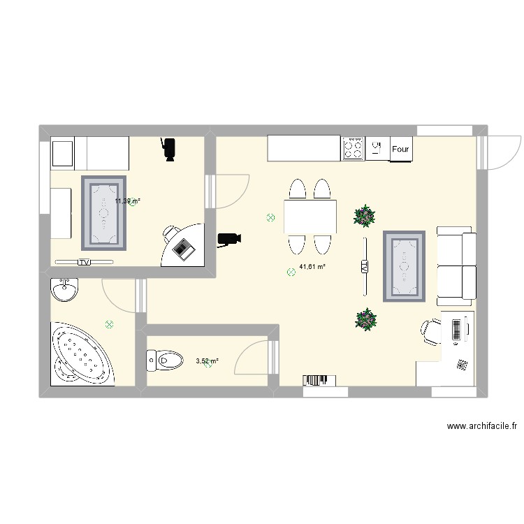 plan nolan et ahlem. Plan de 3 pièces et 57 m2