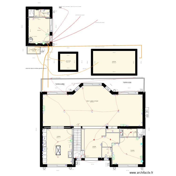 RAVE REZ DE CHAUSSE . Plan de 42 pièces et 717 m2