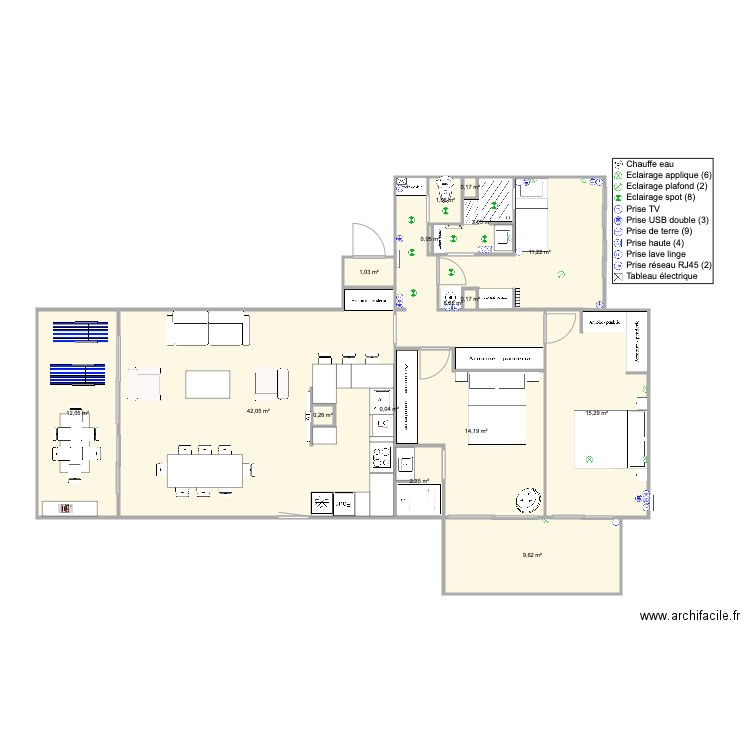 Santa Clara 2 100m2 V2. Plan de 16 pièces et 122 m2