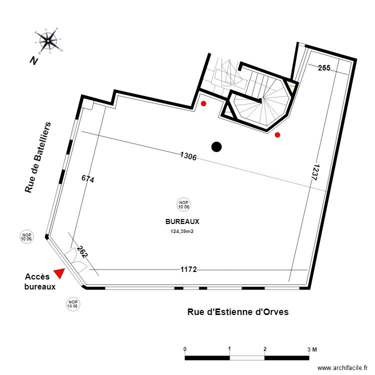 Esquisse test local Clichy. Plan de 2 pièces et 0 m2