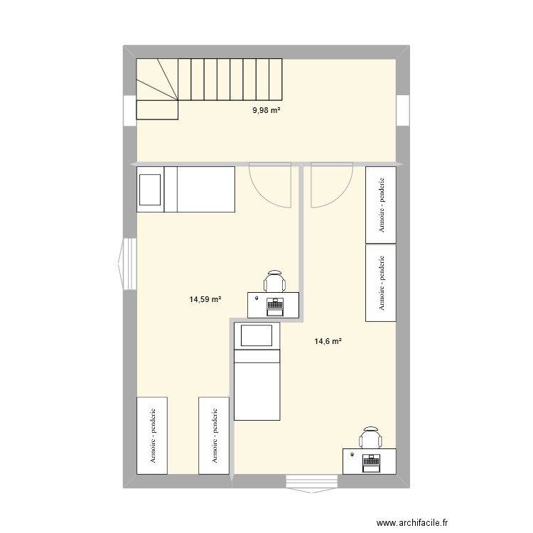 extension 2. Plan de 3 pièces et 39 m2