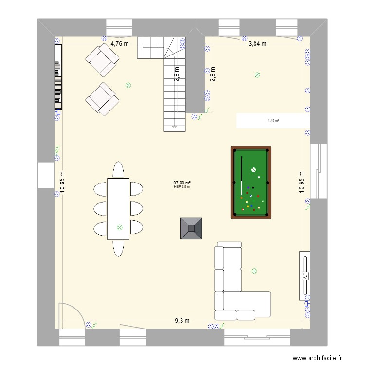 plan 2 rez de chausée. Plan de 1 pièce et 97 m2